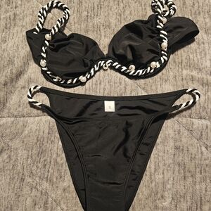 Black Bikini with Pearl and Rope Detail